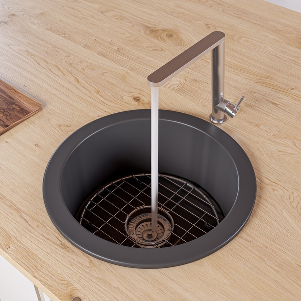 Black Matte Round 18" x 18" Undermount / Drop In Fireclay Prep Sink. Opens flyout.