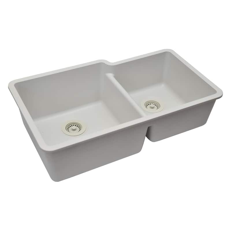 32"x19" Quartz Granite Kitchen Sink, 60/40 Double Bowl Drop-in/Undermount - 19x32