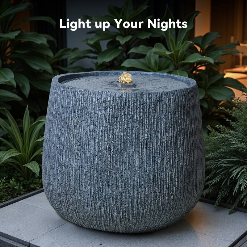 Polyresin Grey Pot Fountain Weather Resistant with Pump and LED Light