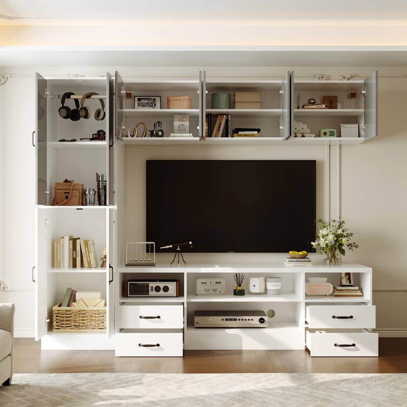 Wall Entertainment Center with Storage Cabinets, TV Stand & Optional 30" Electric Fireplace
