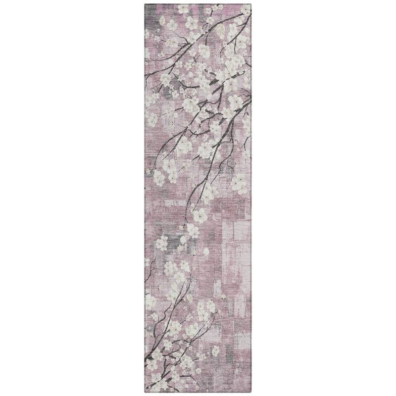 Machine Washable Indoor/ Outdoor Modern Floral Chantille Rug