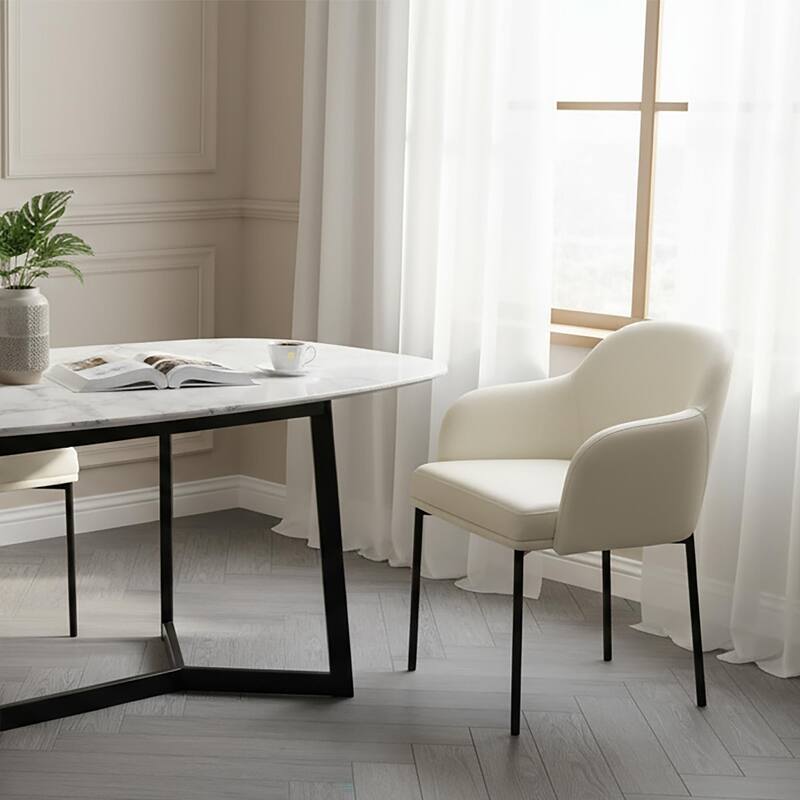 Manhattan Comfort Loft Vegan Leather Metal Armchair - Set of 2 - Ivory