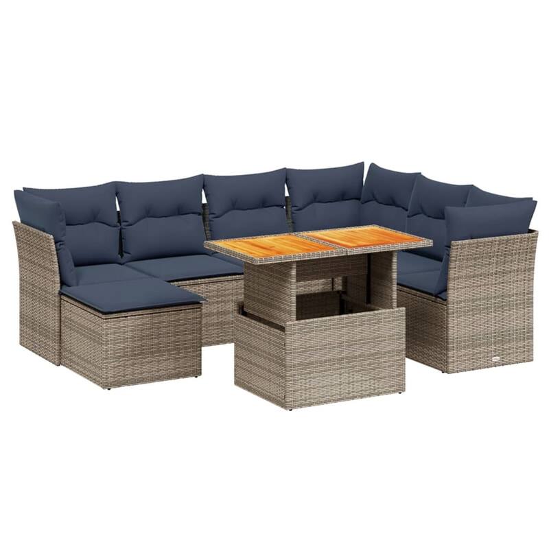 vidaXL Patio Sofa Set with Cushions Outdoor Furniture 8 Piece Poly Rattan - 24.4" x 24.4" x 27.2"