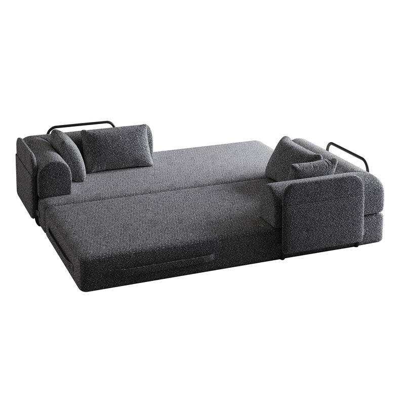 Roomfitters 78.7" Convertible Chenille Sofa Bed, Folding Sleeper Couch with Cylindrical Pillow and Side Pocket, Lounge Sofa