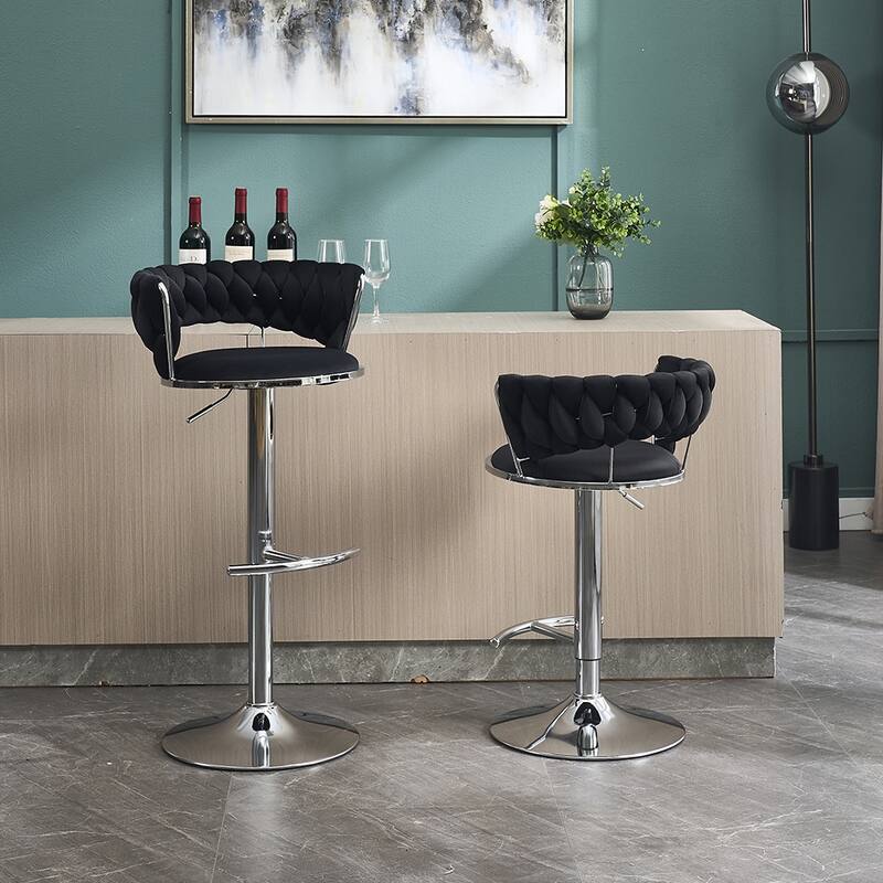 Set of 2 Bar Stools,w/Chrome Footrest & Base Swivel Height Adjustable