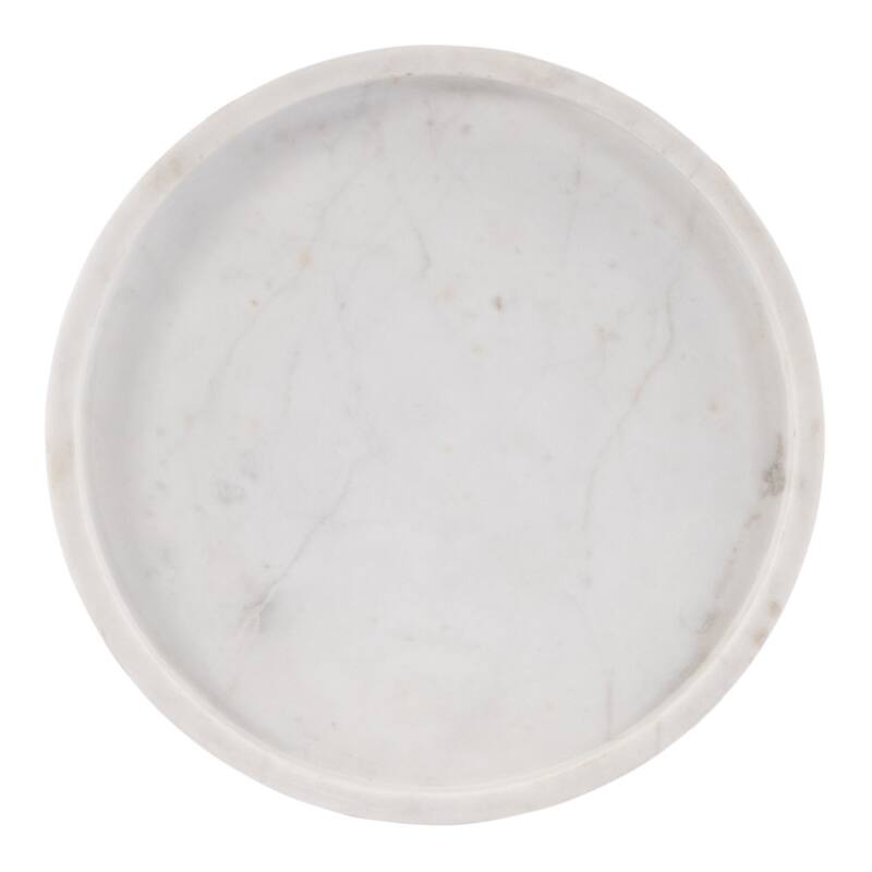 HomeRoots 25" White and Black Marble and Iron Round Pedestal End Table - 10.00 in. x 25.00 in. x 10.00 in.