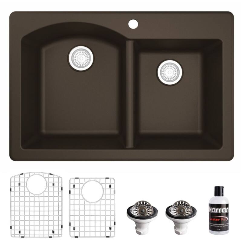 Karran USA QT-610-PK1 Quartz QT 33" Drop In Double Basin Quartz - Brown
