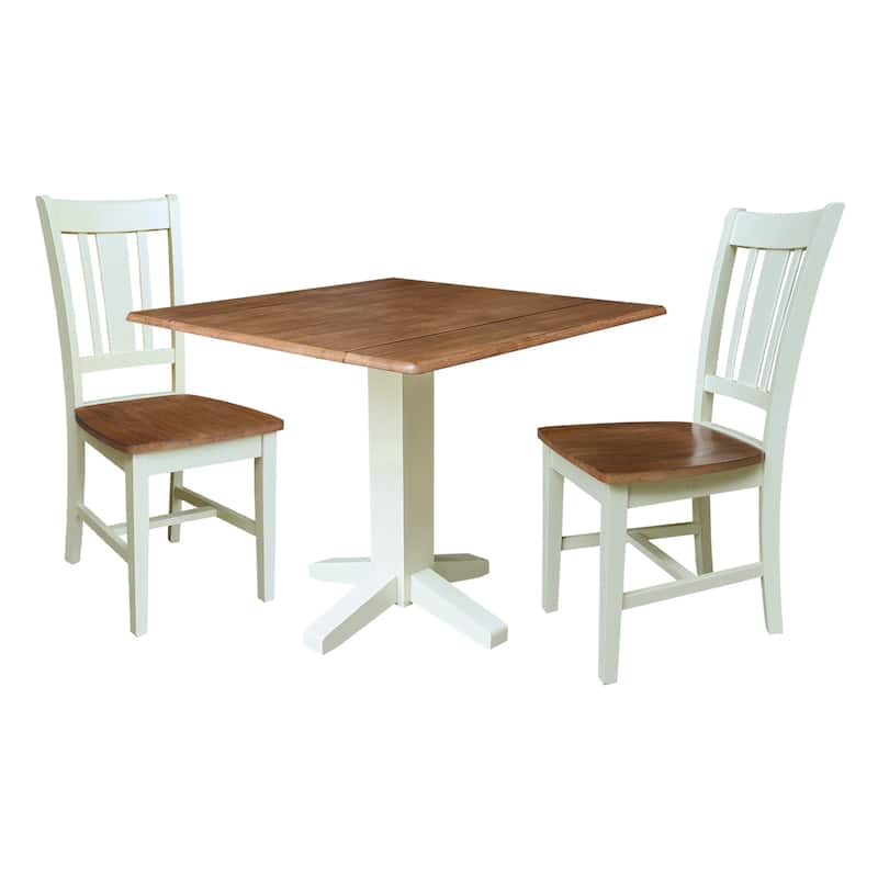 Set of 3 pcs - 36" Square Dual Drop Leaf Table with 2 Chairs - Hickory/Shell