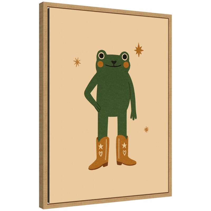Kate and Laurel Frog in Cowboy Boots by Laura Moss Framed Canvas Wall Art Print - 18x24