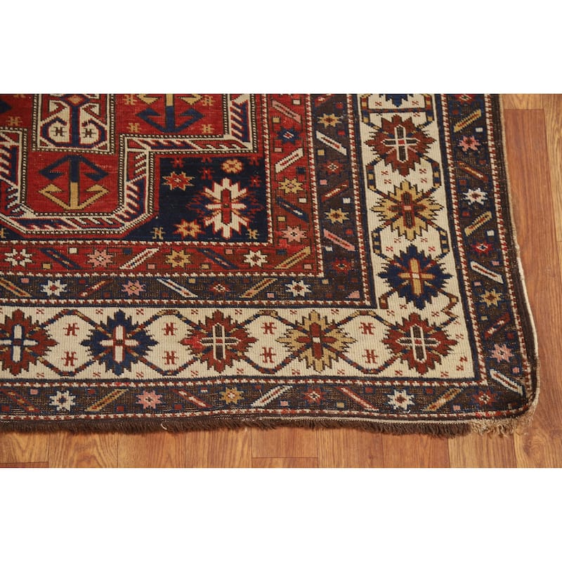 Pre-1900 Antique Vegetable Dye Kazak Rug Hand-Knotted Wool Carpet - 3'8" x 6'10"