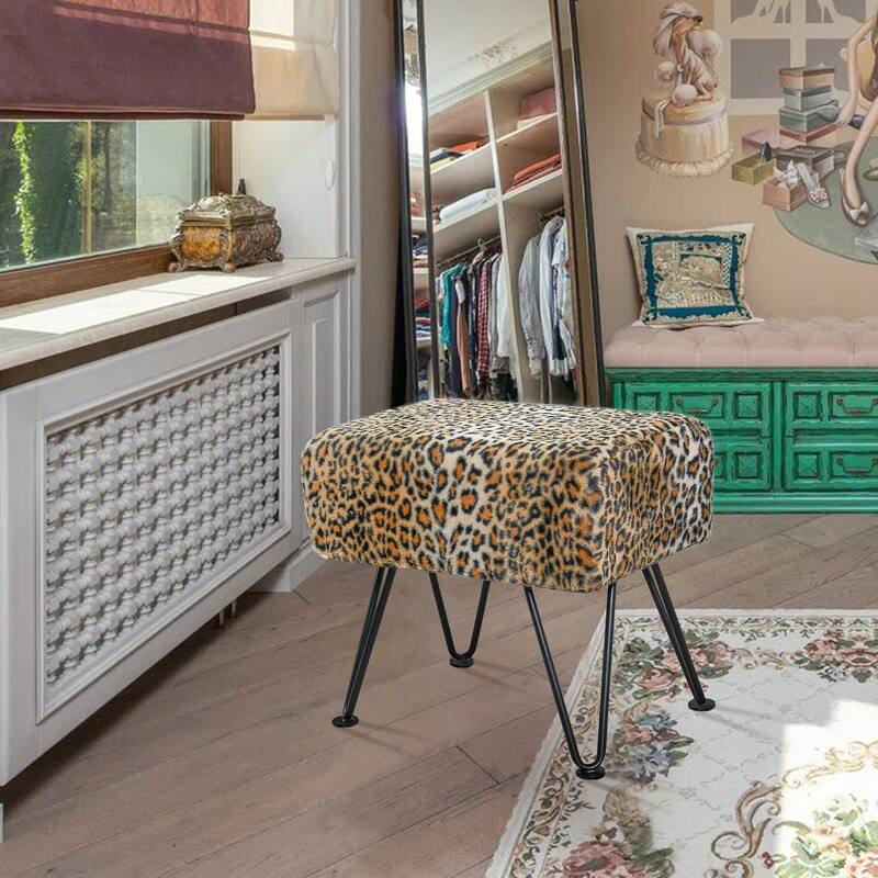 Home Soft Things Animal Pattern Ottoman Bench with Black Metal Legs
