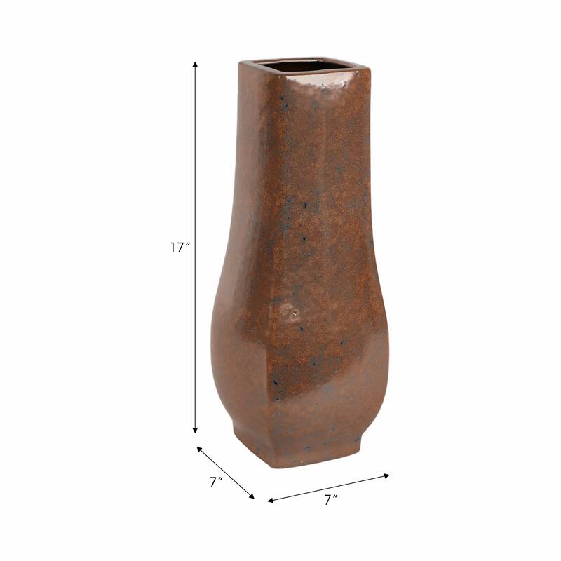 Metal Vase Geometric Textured Design and Sculptural Curved Silhouette