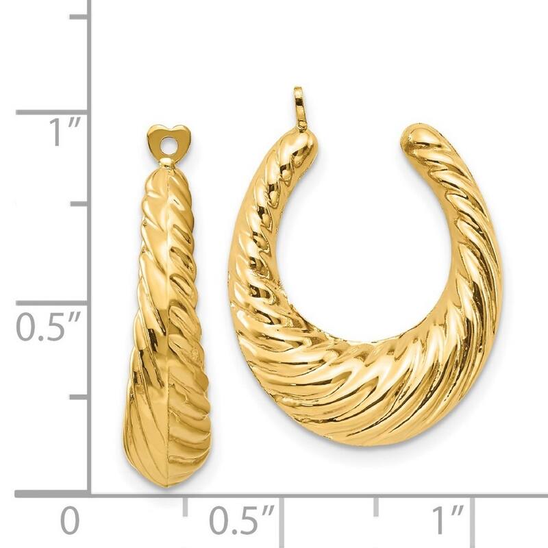 Curata 14k Yellow Gold Textured Polished Twisted Hollow Hoop Earrings - with Jackets 24x6mm