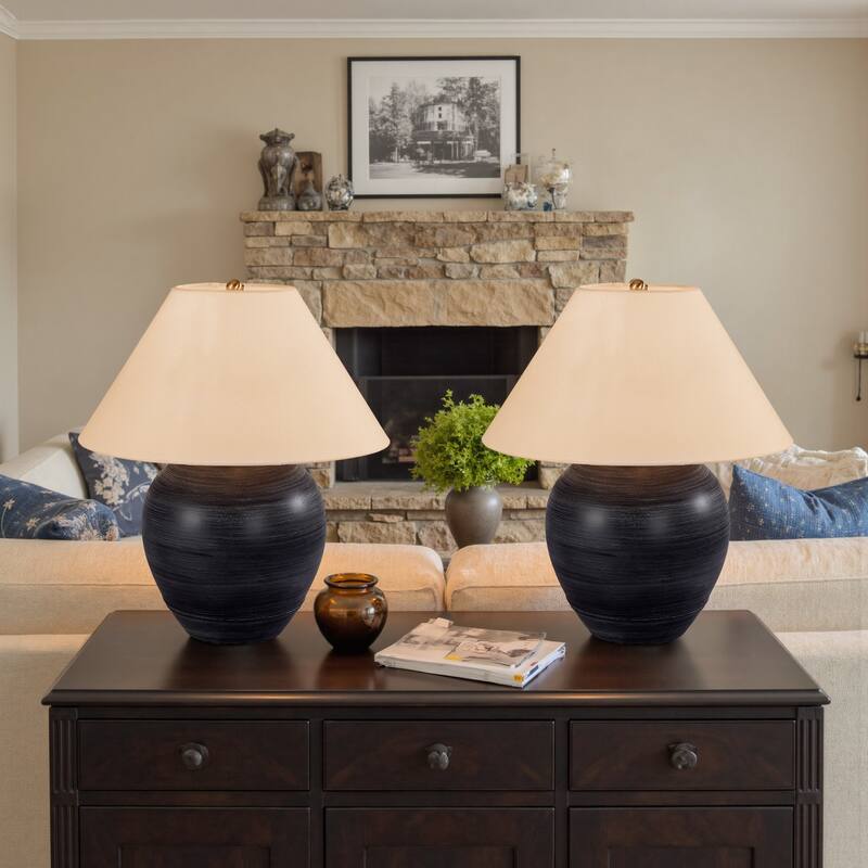 Modern Ceramic Table Lamp with Cone Linen Shade