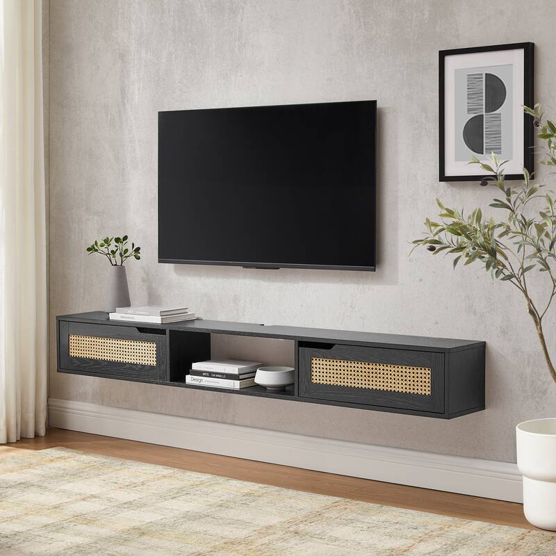 Middlebrook Scandi 70-inch Faux Rattan-Door Floating TV Stand