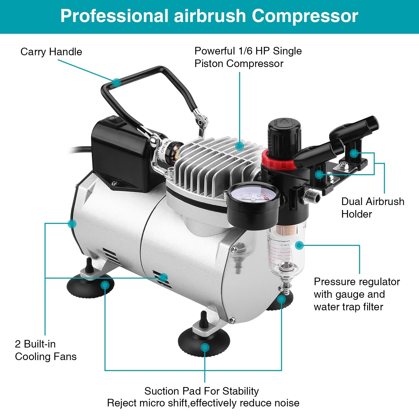 Airbrush Compressor Kit with 6FT Air Hose and Airbrush Holder - 10 * 6.8 *  8.2in - On Sale - Bed Bath & Beyond - 38119571