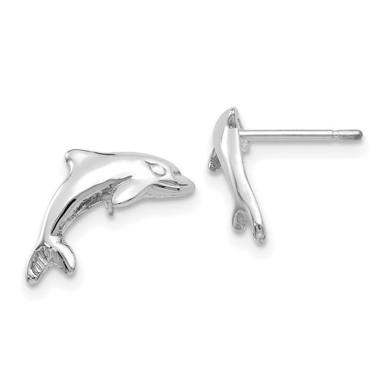 Curata 14k White Gold Polished Dolphin Post Earrings - 13x10mm