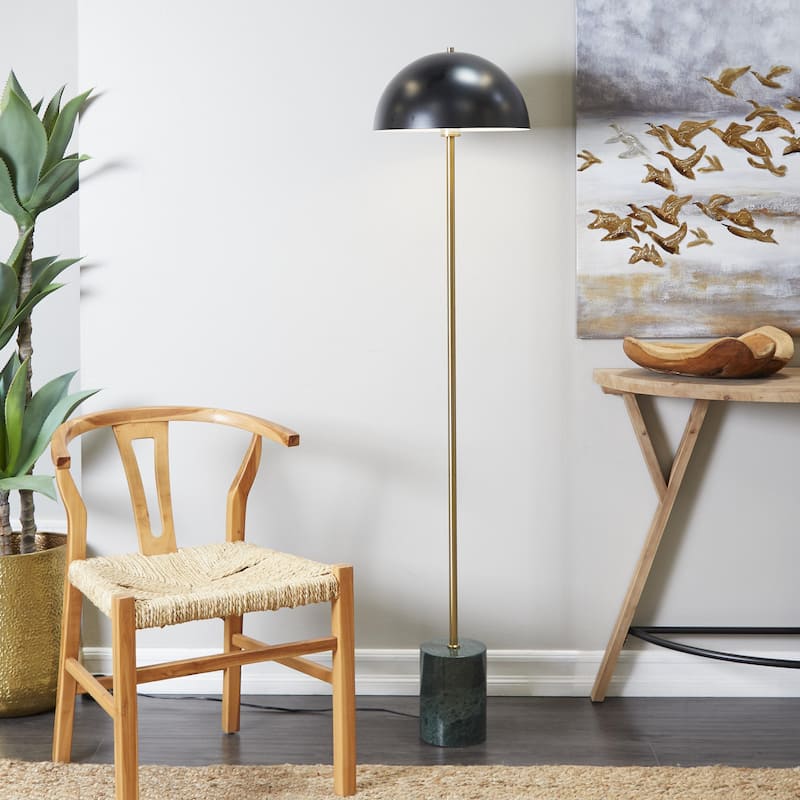 Metal Umbrella Style Floor Lamp with Black Marble Base - Black - Roche River Decor