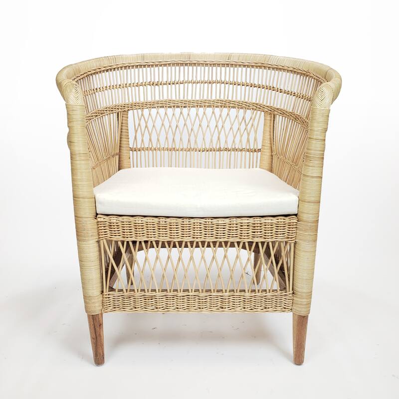 Symka Curved Back Woven Rattan Armchair with Padded Seat