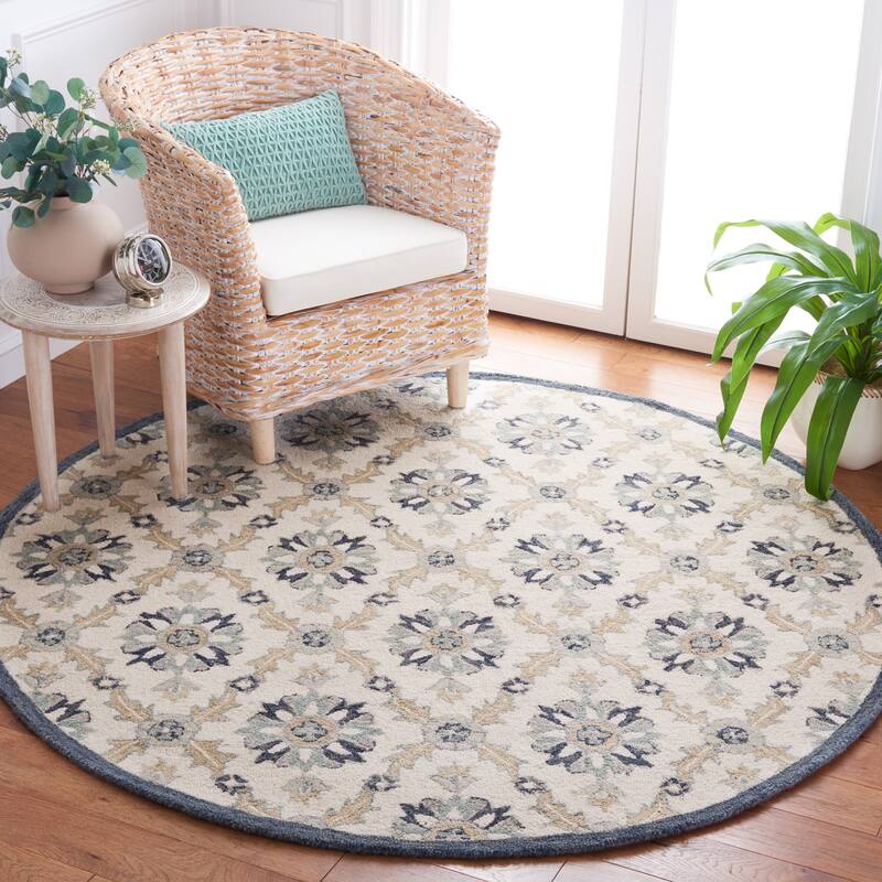 Martha Stewart by SAFAVIEH Handmade Morvyn Wool Rug - 6' Round - Ivory/Blue