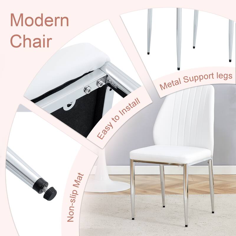 Roomfitters PU Dining Chairs with Extended Backrest and Silver Metal Legs, Modern Upholstered Set of 8