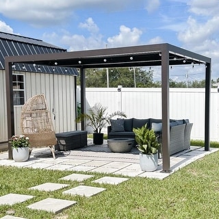 PURPLE LEAF Bronze Patio Louvered Pergola 11ft × 13ft Sun Shade Retractable Canopy Aluminum with Adjustable Roof for Hot Tub