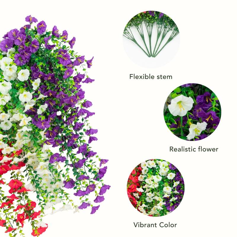 30-in UV Resistant Artificial Morning Glory Hanging Plant - Set of 6
