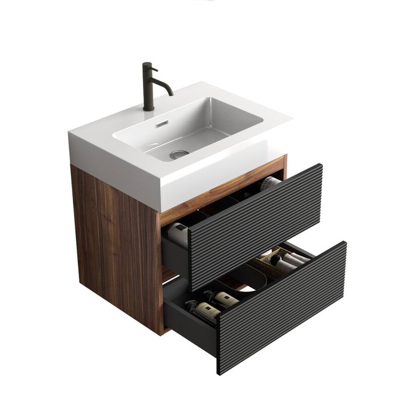GDFStudio - Grace Floating Bathroom Vanity with Solid Surface Sink and Soft-Close Storage