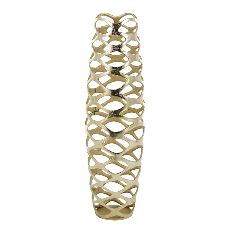 Gold Aluminum Metal Tall Cutout Geometric Decorative Vase