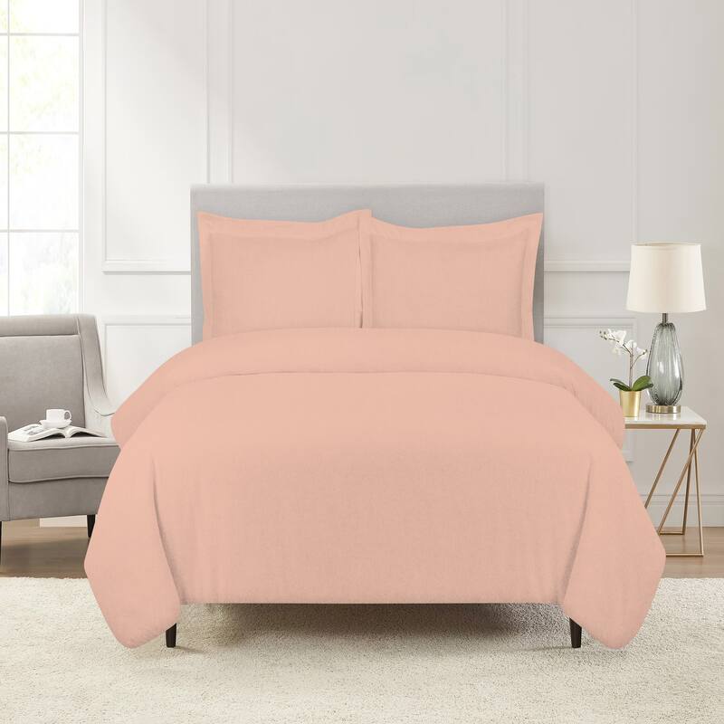 Pointehaven Flannel 180 GSM Brushed Soft Cotton Oversized Solid Duvet Sets - King - Cal King - Mellow Rose