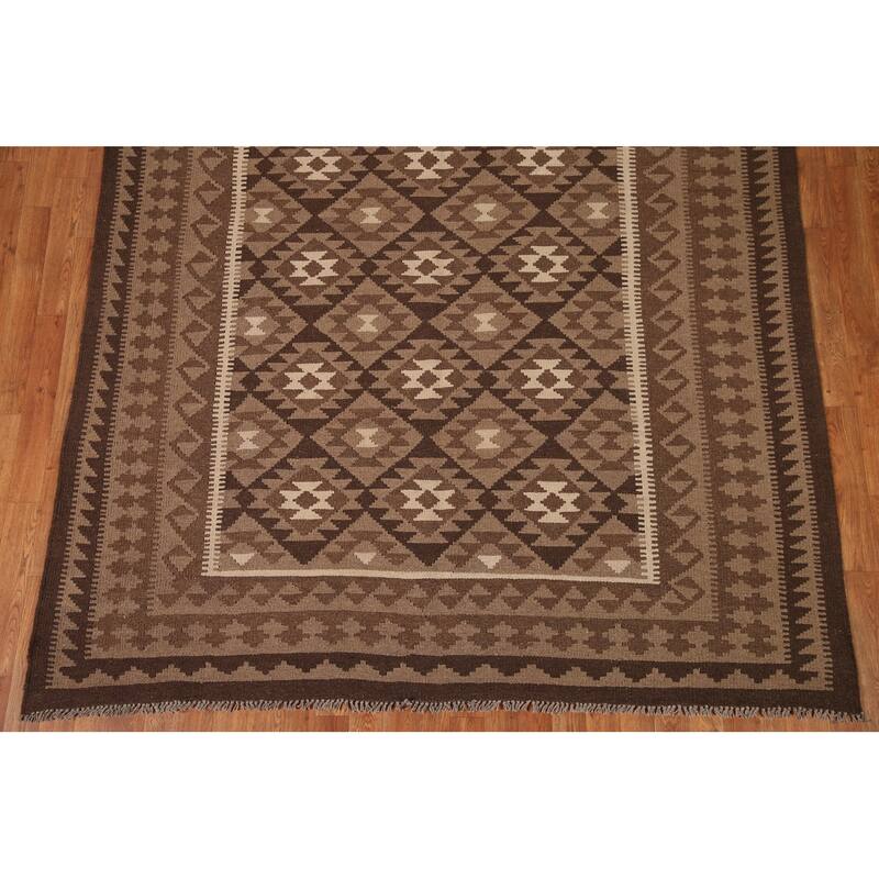 Geometric Kilim Oriental Area Rug Flat-weave Wool Carpet - 6'8"x 9'5"