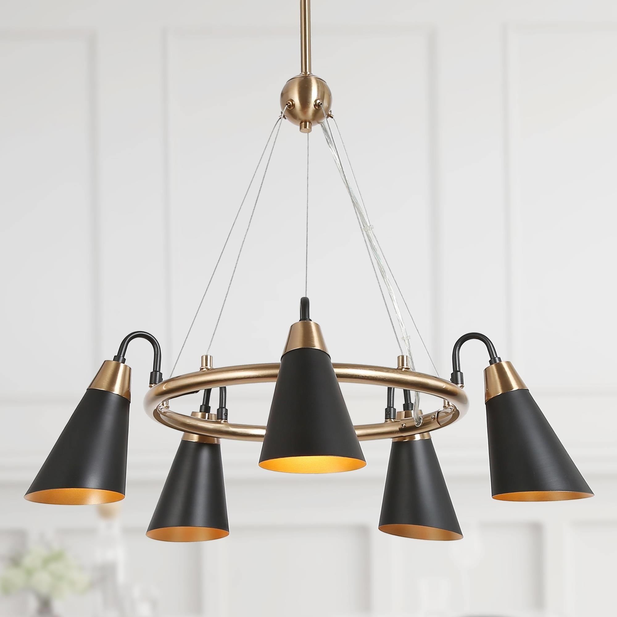 Wylan Modern 5 Light Black Gold Wagon Wheel Chandelier Metal