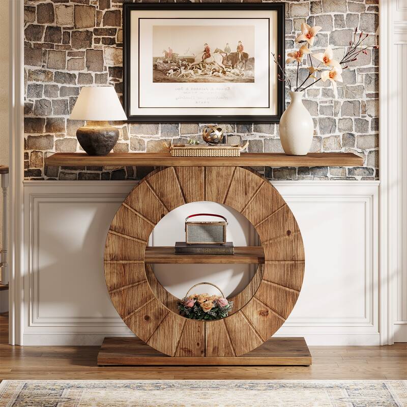 Solid Wood Console Table with Storage, Sofa Table with 3-Tier Shelves for Living Room, Hallway, Foyer