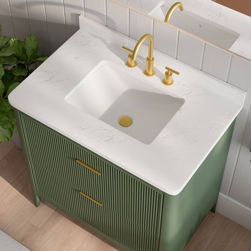 Modland 36" Freestanding Bathroom Vanity with Carrara Marble Top, Soft-Close Drawers, Fully Assembled, Green/Grey - 36 inch