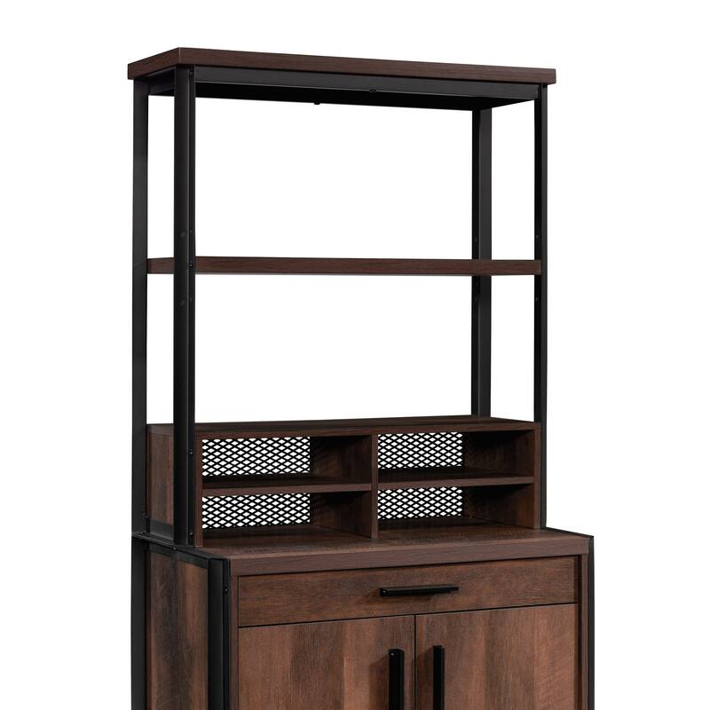 Wood Library Hutch with Adjustable Shelf, Brown - 32.28" W x 11.54" D x 36.77" H