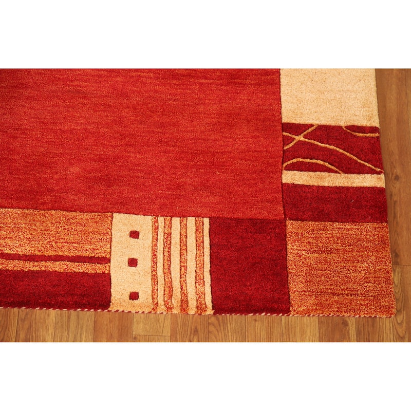 Orange Gabbeh Indian Area Rug Hand-Tufted Solid Wool Carpet - 5'3" x 7'7"