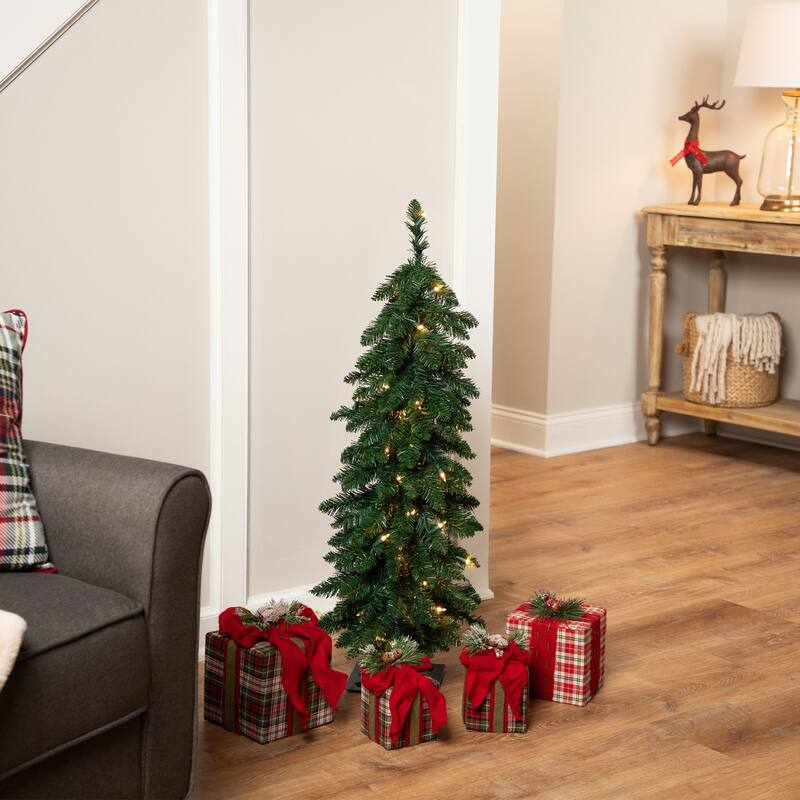 Pre-Lit Pencil Alpine Artificial Christmas Tree - 3' - Clear Lights - 3 Foot