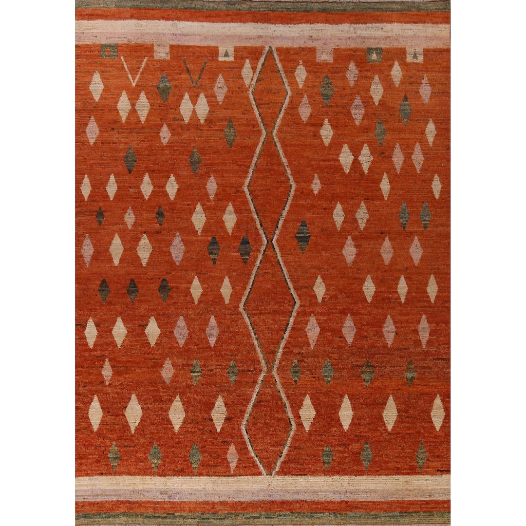 Orange Moroccan Oriental Large Rug Hand-Knotted Wool Carpet - 10'2" x 13'10"