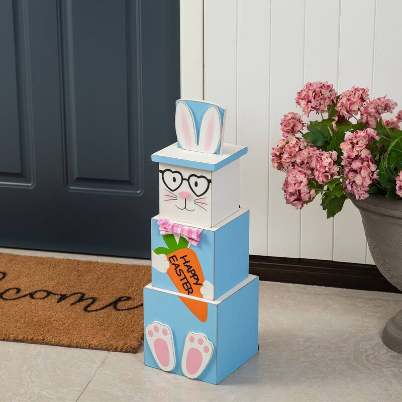 Glitzhome 24"H Double Sided Wooden Porch Decor Easter and July 4th