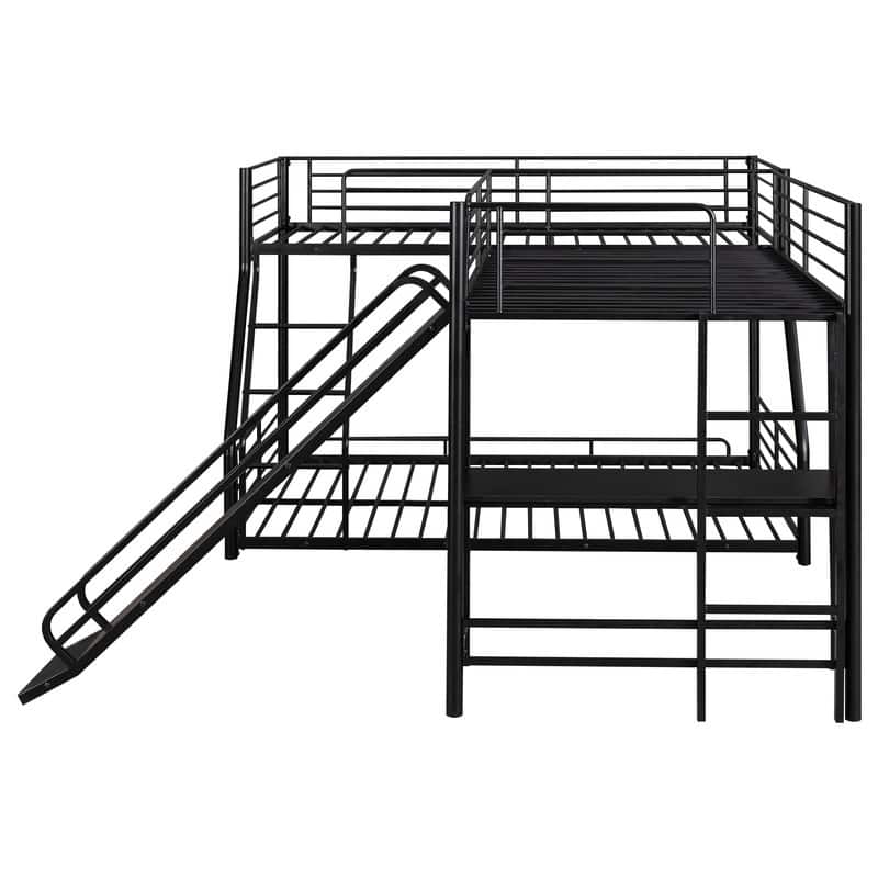 L-Shaped Twin over Full Bunk Bed with Twin Size Loft Bed, Built-in Desk and Slide