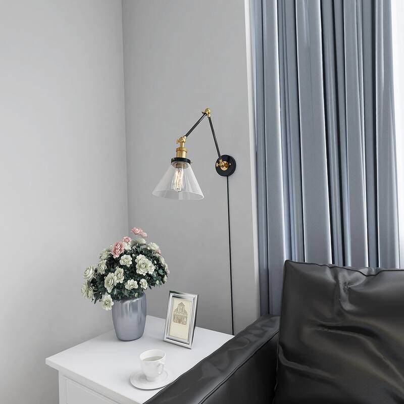 Modern Farmhouse Swing Arm Lights Plug-in Adjustable Glass Wall Sconce - 20" x 7.25 "x 14"