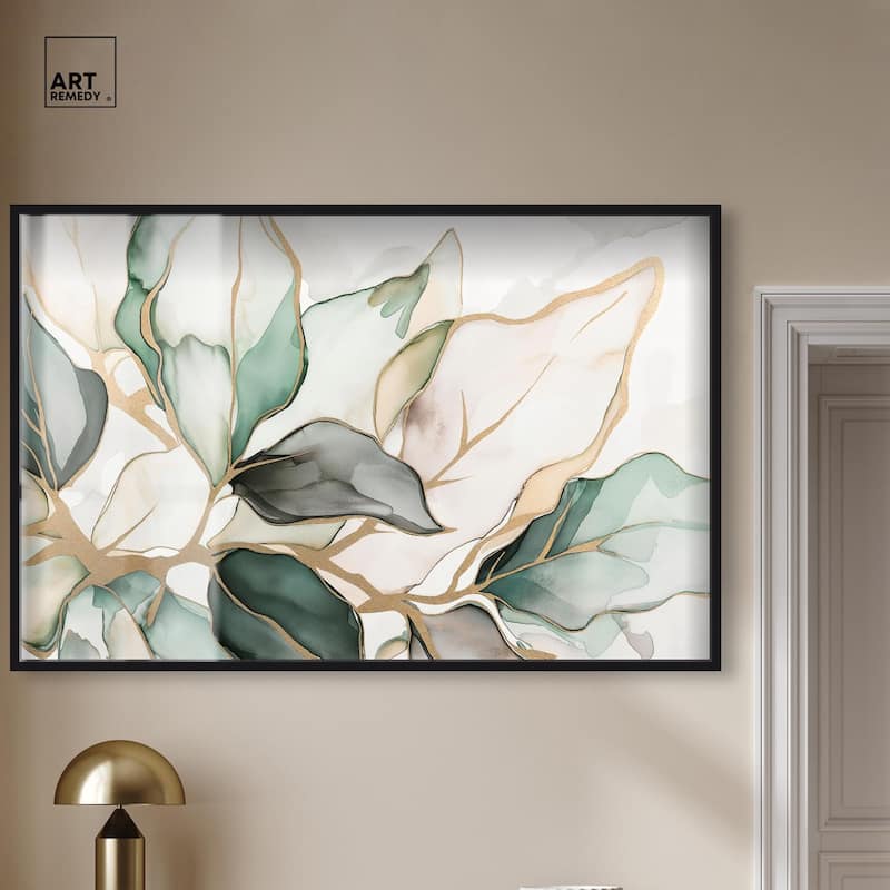 Golden Veined Leaves II Shadowbox by Art Remedy