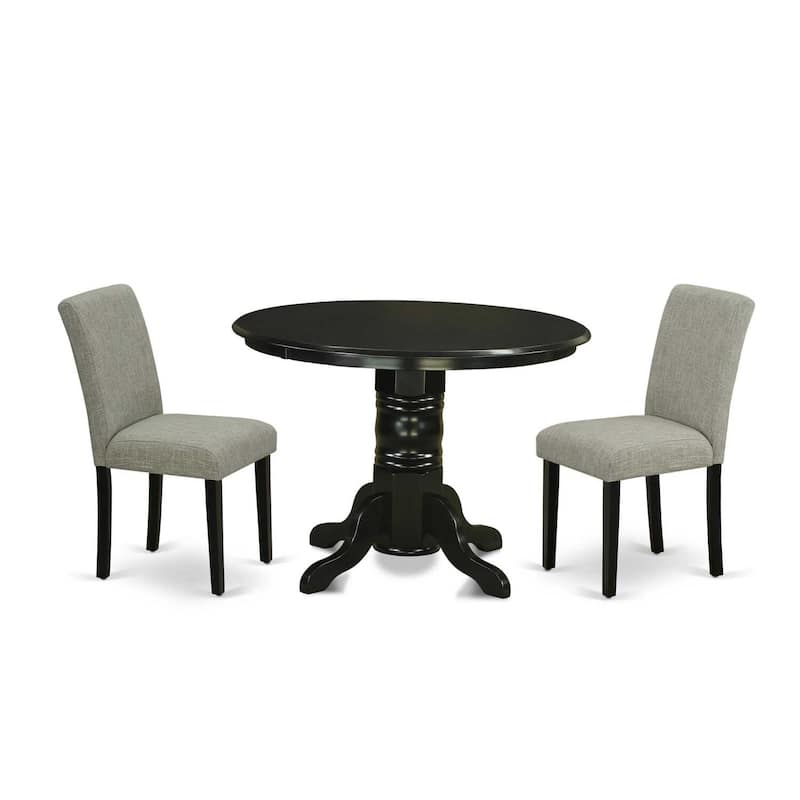 Round Dining Table Set 3pc - 42" Table & 2 Parsons Chairs - Linen Fabric & Black Legs - Modern Dining Room Set