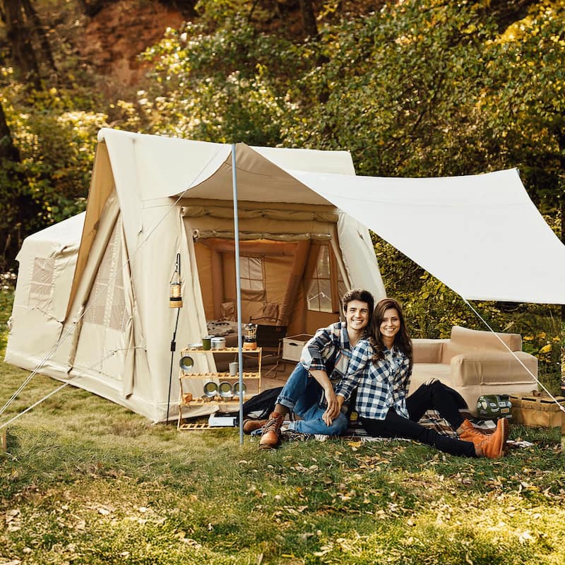 Inflatable Camping Tent for 8-12 People, with Skylights, Chimney Window, and UV-Resistant, Easy Setup for Outdoors