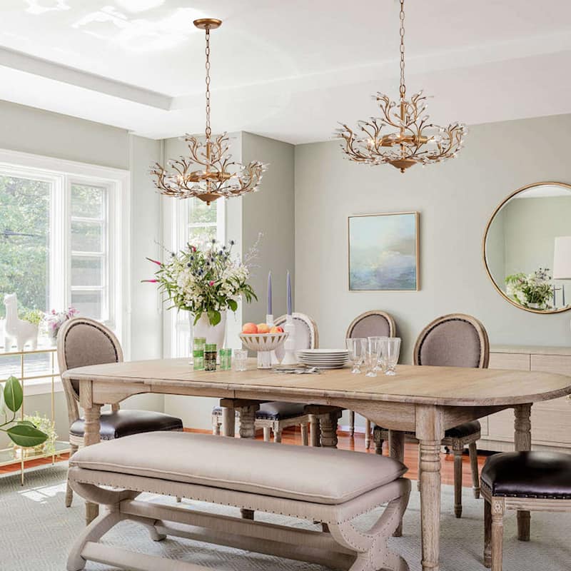 Flavia 4-light Crystal Beaded 9-Branch Chandelier. - Brushed Brass.