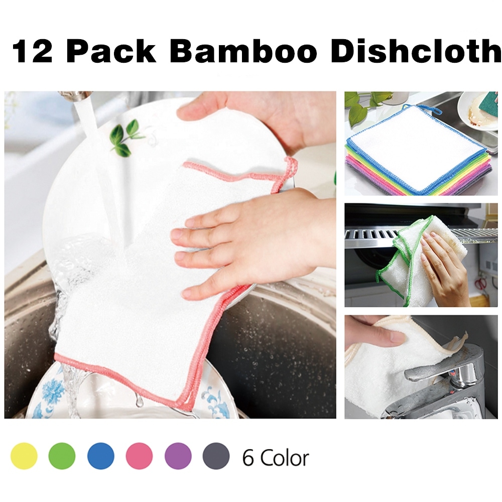12 Pack Bamboo Dishcloth Eco-Friendly, Size: Multi Colour - Set of 12