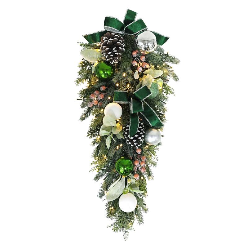 Puleo International 28" Pre-Lit Adorned Swag Battery Operated with LED Lights