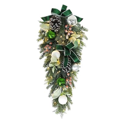Puleo International 28" Pre-Lit Adorned Swag Battery Operated with LED Lights