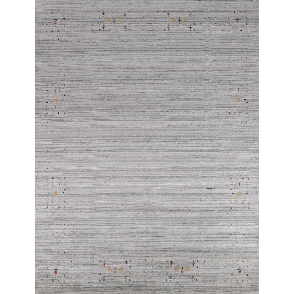 Grays Ivory Gabbeh Indian Area Rug Handmade Wool Carpet - 7'11" x 9'7"