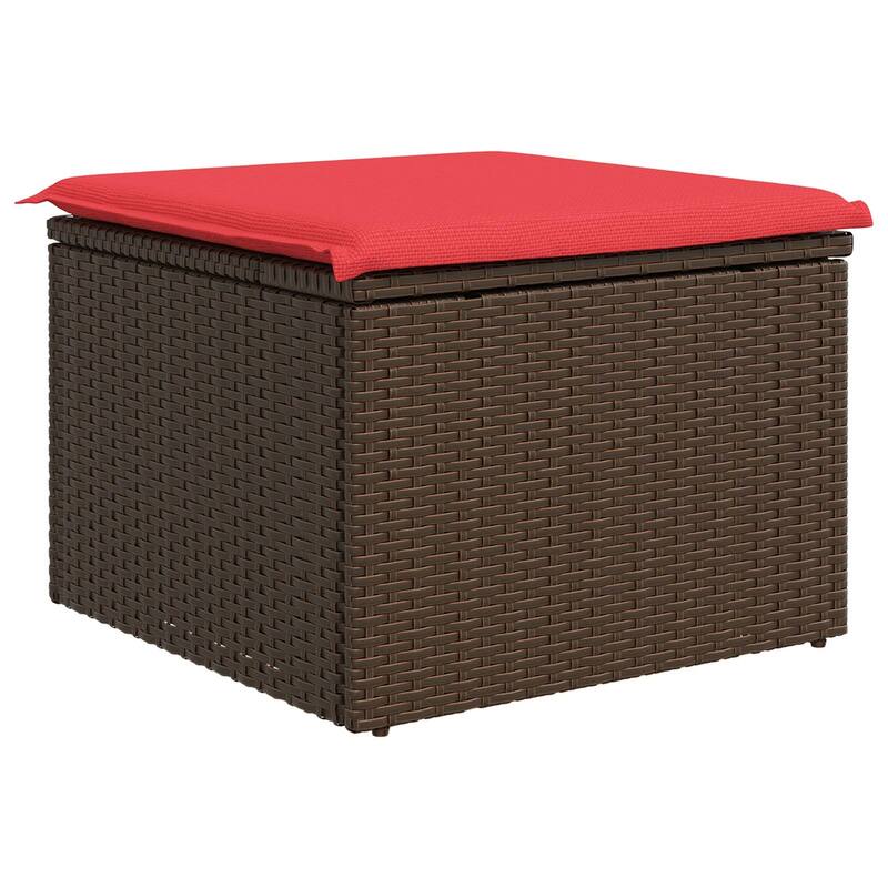 vidaXL Patio Stool with Cushion Ottoman Seating Poly Rattan Brown/Gray/Black - 21.7x21.7x14.6 in